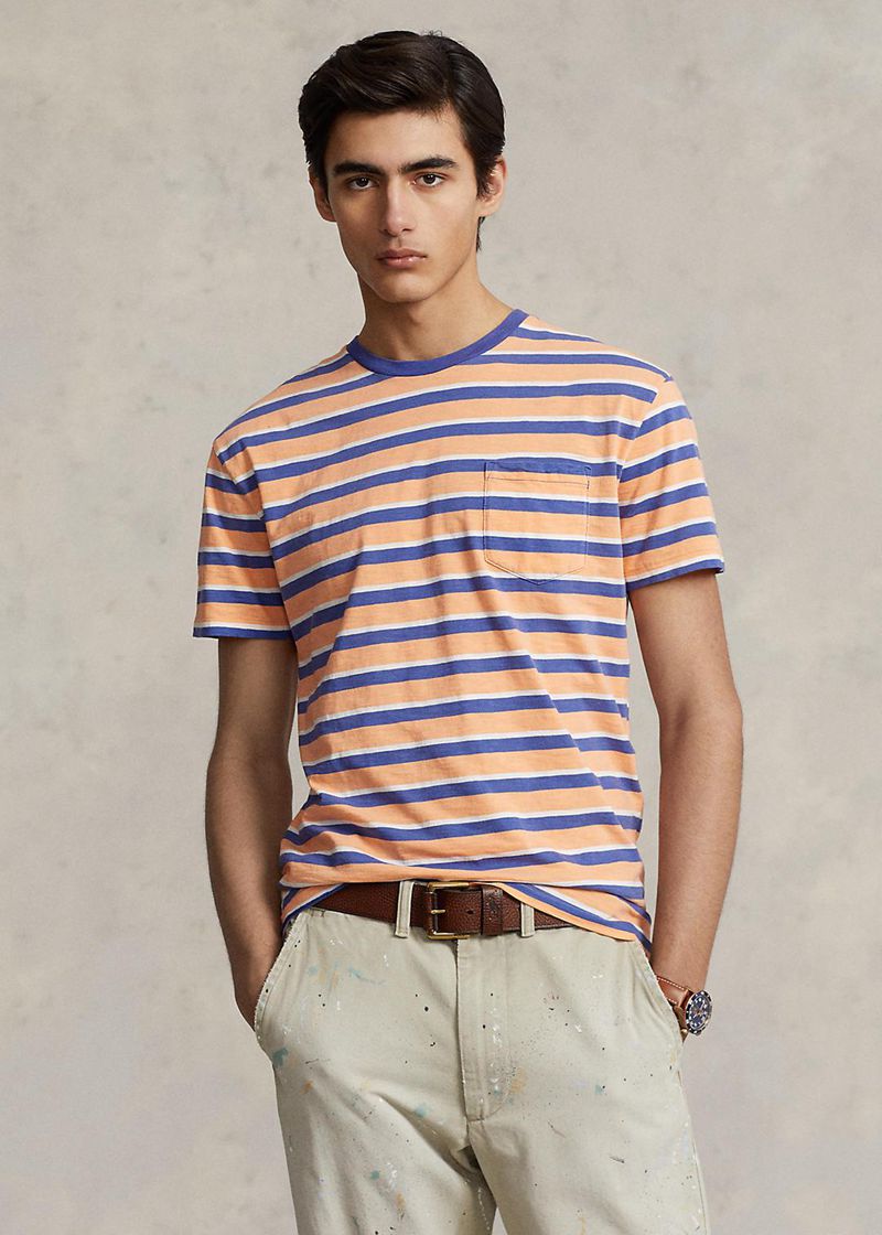 Camiseta Polo Ralph Lauren Hombre Classic Fit Striped Jersey Chile Naranjas BMSJO-0845